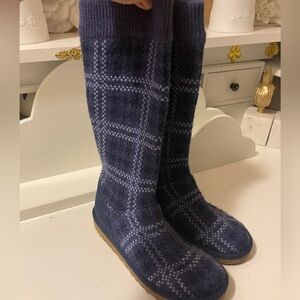 UGG Australia Jasper 1963 Blue Tartan Plaid Knit Pull On Boots Women's Size